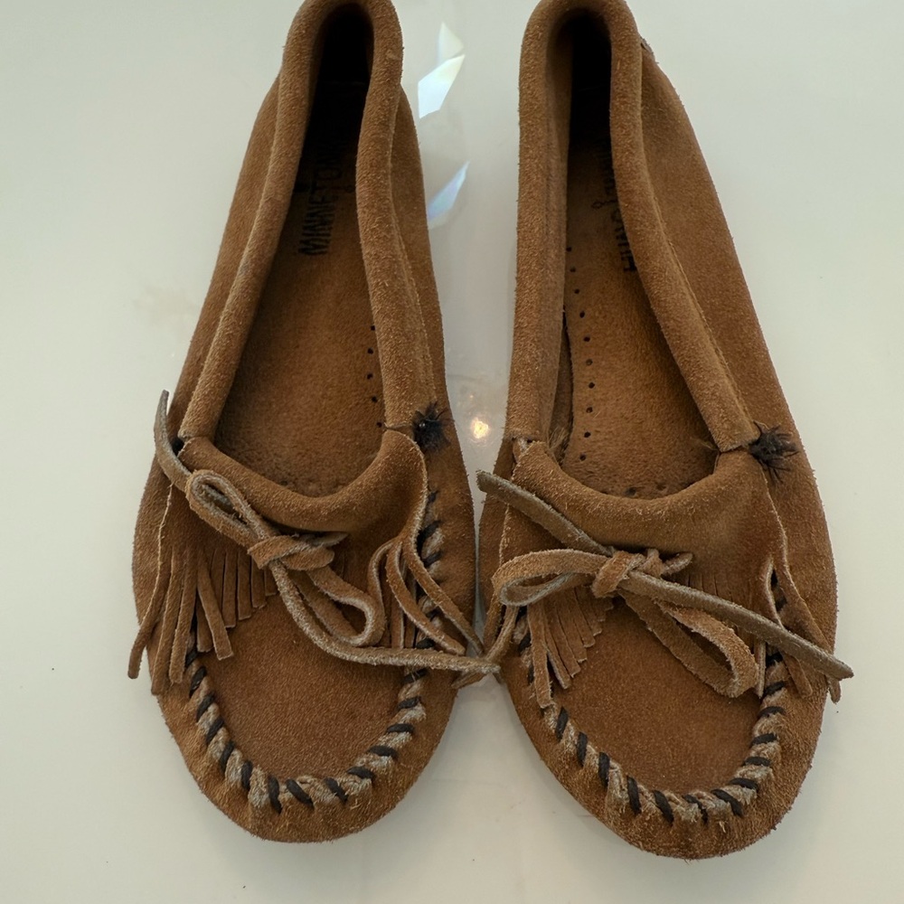 Minnetonka Tan Moccasins with Fringe